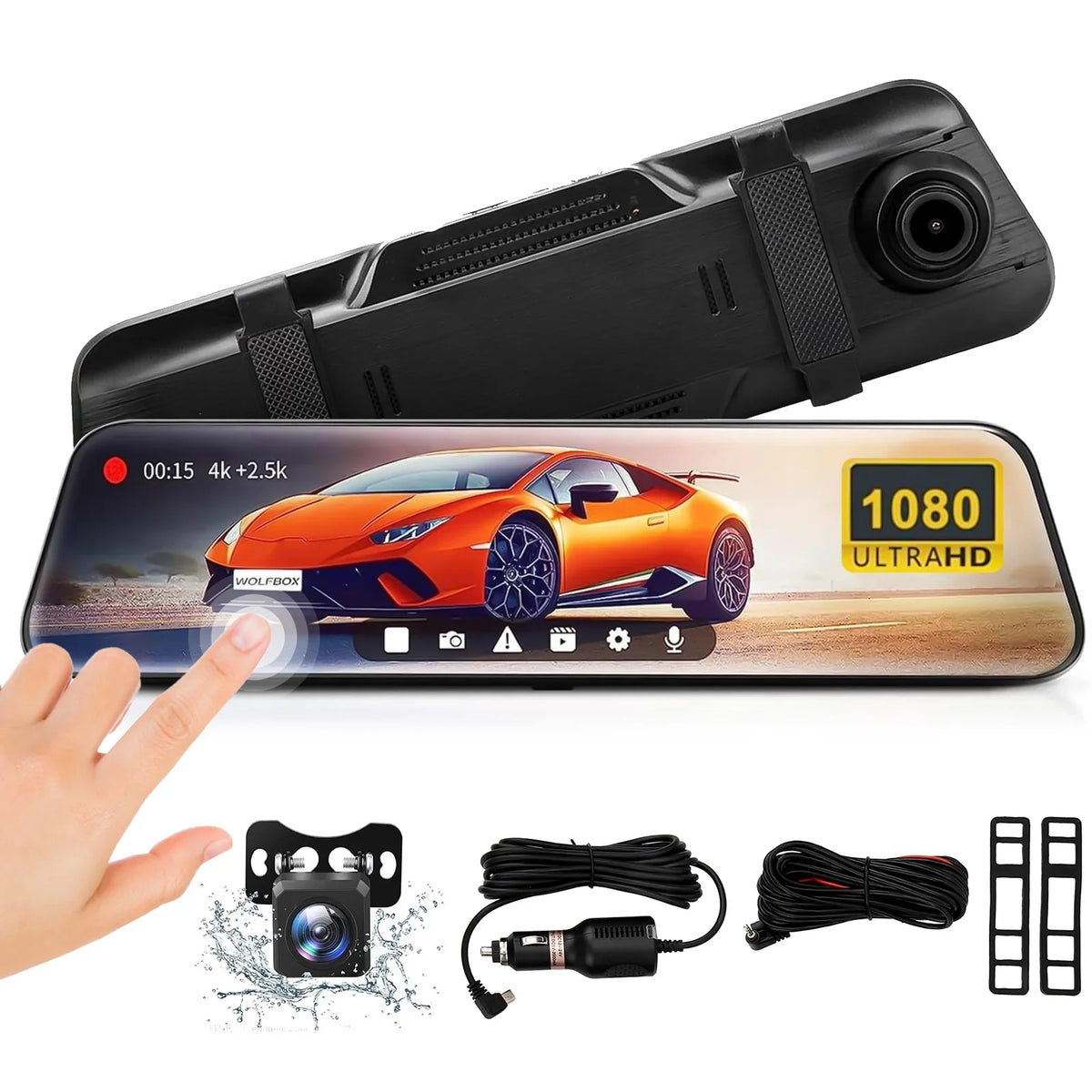 10" Mirror Dash Cam;DFITO 1080P FHD Full Touch Screen Front and Rear View Backup Camera;G-Sensor; Parking Monitor; 170° Wide Angle;with 5.5 Meters Cable