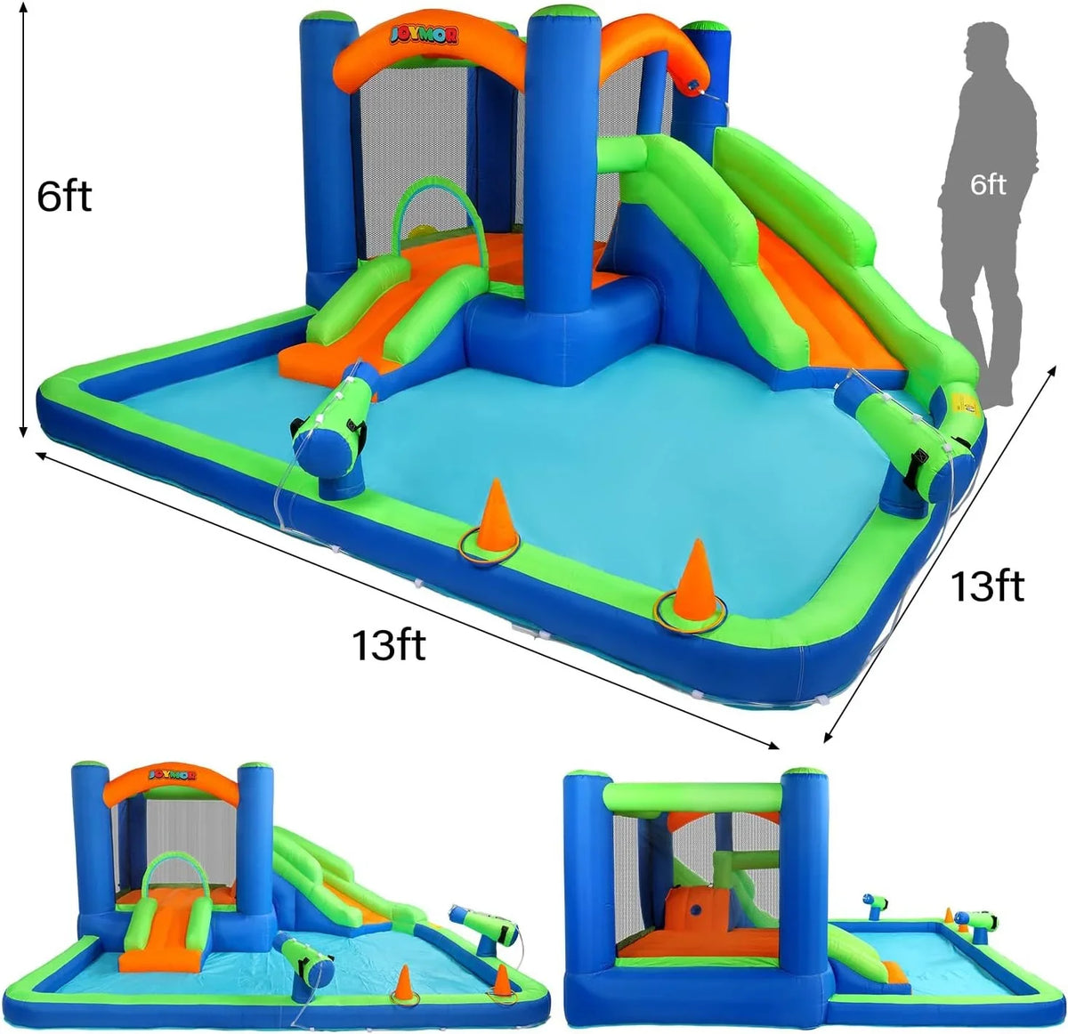 (2024 New) JOYMOR Inflatable Slide Bounce House for Kid 3-6; Inflatable Slide w/Basketball Hoop; Cannon; Ring-Toss Game; Inflatable Bounce House w/Slides; Air Blower